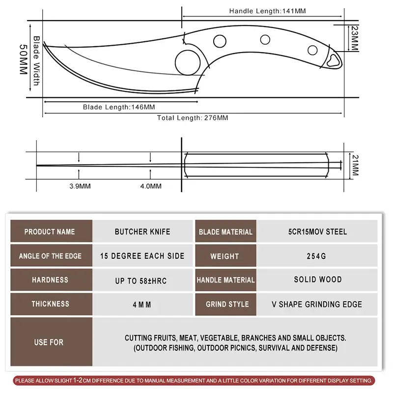 Couteau Testostérone – Conçu pour Découper, Forgé pour l’Action | Hachoir avec Manche en Noyer pour BBQ, Camping & Puissance Brute en Cuisine (Étui en cuir inclus) 