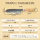 Couteau Santoku – Acier damassé 67 couches avec noyau AUS-10 – Manche élégant en bois d’olivier – Tranchant rasoir, dureté 60±2 HRC – Design ergonomique et haut de gamme