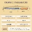 Couteau à Pain – Acier damassé 67 couches avec noyau AUS-10 – Manche élégant en bois d’olivier – Tranchant rasoir, dureté 60±2 HRC – Design ergonomique et haut de gamme