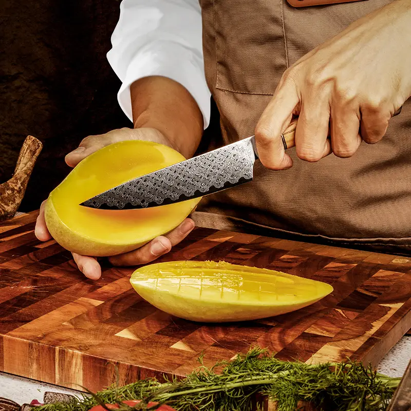 Couteau Utilitaire – Acier damassé 67 couches avec noyau AUS-10 – Manche élégant en bois d’olivier – Tranchant rasoir, dureté 60±2 HRC – Design ergonomique et haut de gamme