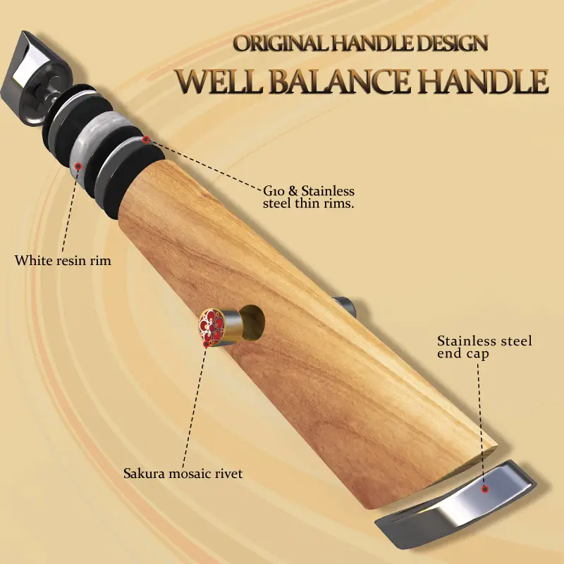 Couteau Santoku – Acier damassé 67 couches avec noyau AUS-10 – Manche élégant en bois d’olivier – Tranchant rasoir, dureté 60±2 HRC – Design ergonomique et haut de gamme