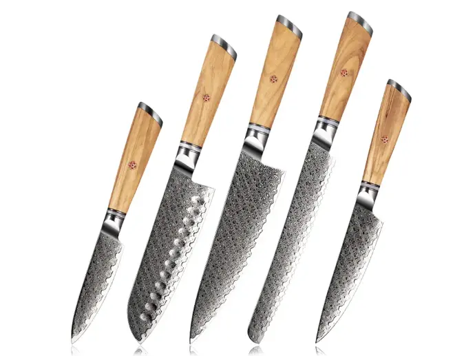 Set of 5 Damascus Kitchen Knives