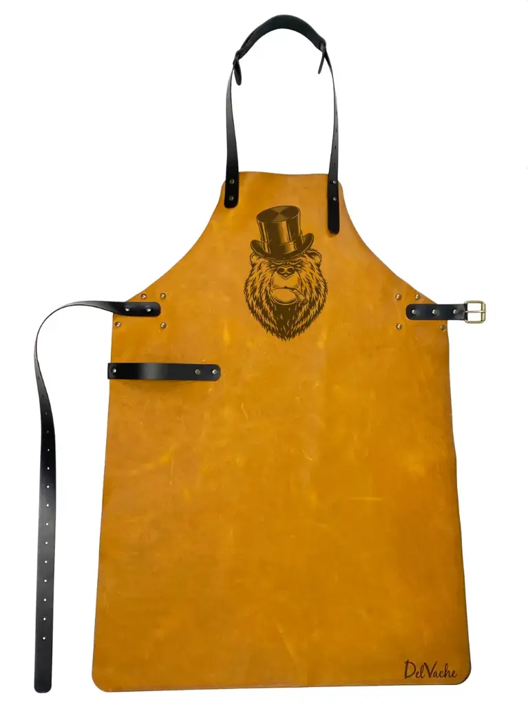 Tablier en cuir personnalisé avec motif d’ours