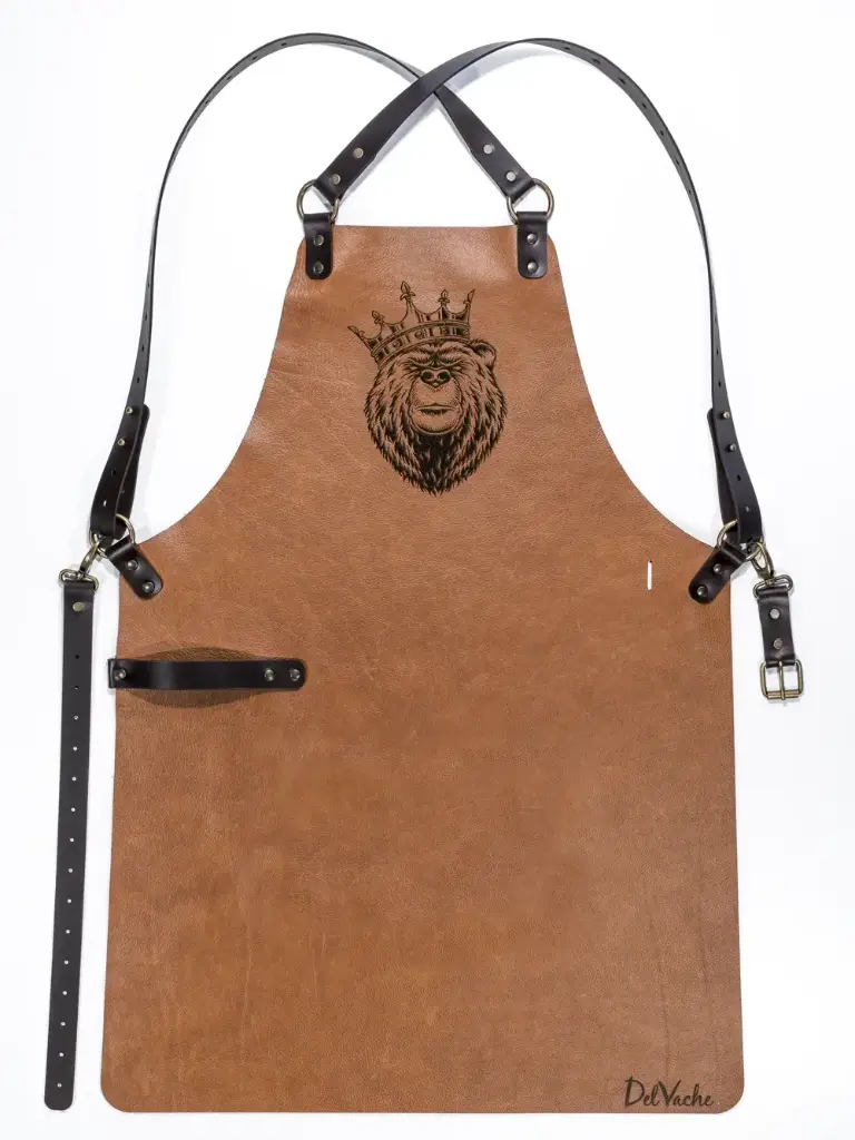 Personalized Leather Apron with Bear Design